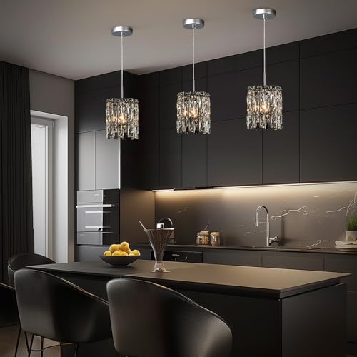 Modern Chrome Crystal Pendant Lights for Kitchen Island Set of 3 (3 Count)
