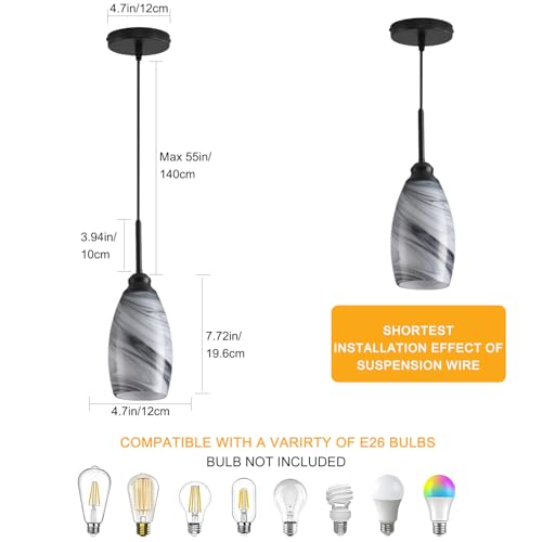 Industrial Pendant Light with Glass Shade Matte Black Pendant Lighting Adjustable Industrial Retro Style Hanging Light