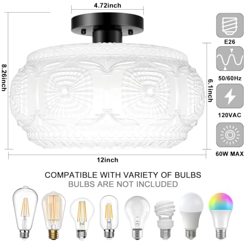 12" Milk Glass Semi Flush Mount Ceiling Light Fixture