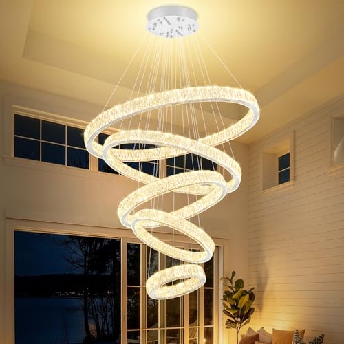 Extra Large 5 Ring Crystal Chandelier High Ceiling Chandeliers for Foyer