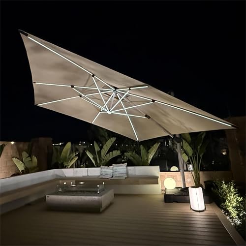 Cantilever Umbrella 12'X12' Double Top Solar LED Light