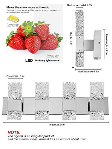 Modern LED Bathroom Vanity Light Fixtures Chrome Stainless Steel 4 Light Wall Sconces Over Mirror 28 Inch 40w Crystal Cool White 5800K Dimmable