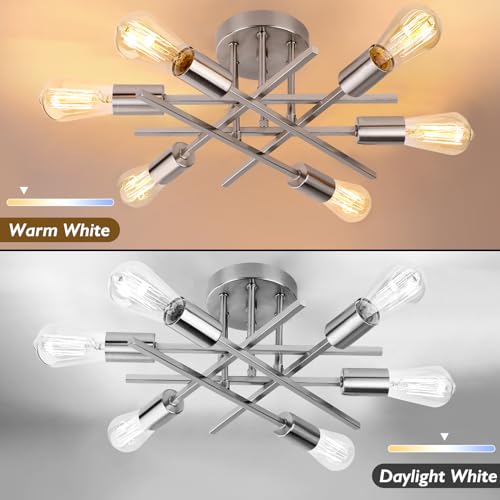 6 Light Silver Semi Flush Mount Ceiling Light Fixture