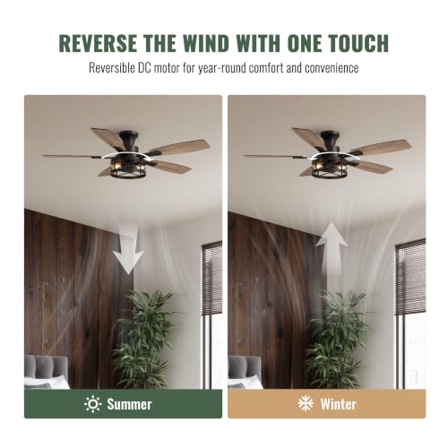 52 Inch Flush Mount Ceiling Fans with Lights and Remote Control (Black - Flush Mount / 52 Inch)