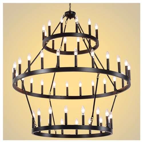 3 Tier Black Large Wagon Wheel Chandelier