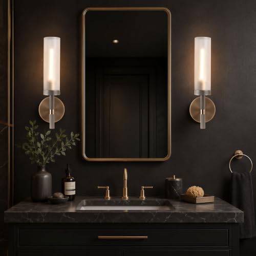15" Knurled Aged Brass Bathroom Wall Sconces