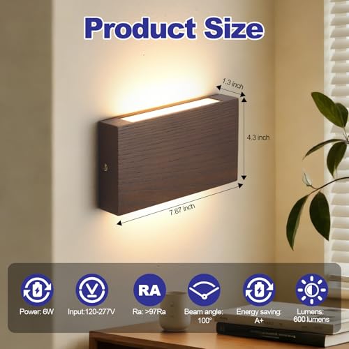 Wood Wall Sconce Indoor Wall Lights Hardwired 2 Pack Up and Down