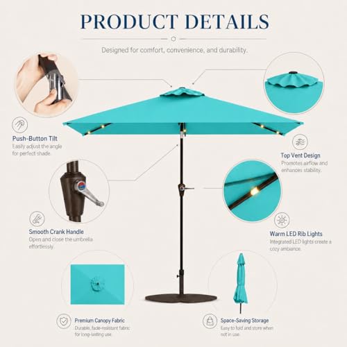 6.5 x 10ft Rectangular Patio Umbrella with Solar Lights