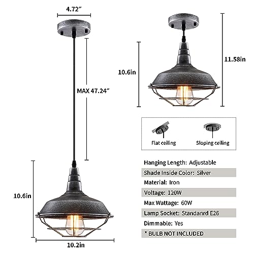 Black and Silver Pendant Light fixtures 10.5 inches 3 Packs (3 Count)