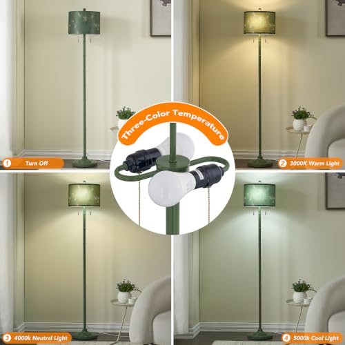 Upgraded 2 Light Mid Century Modern Green Floor Lamp for Living Room (Green)