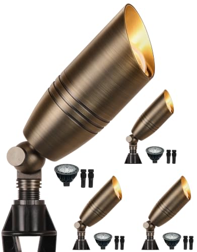 Solid Brass Outdoor Landscape Spotlights with 5W 2700K MR16 Bulb (4 PACK)