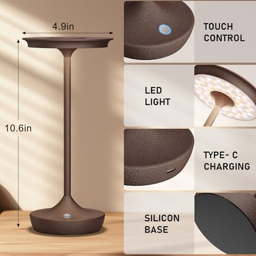 LED Cordless Table Lamp 6000mAh Rechargeable Battery Outdoor Light Rust