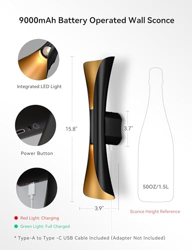 Battery Wall Sconces Set of Two with Remote Art Deco Cordless Light (2 Count)