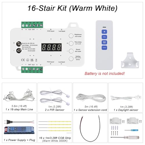 Smart Motion Sensor Stair Light 16 20 Step Staircase with Remote Controller Light Sensor 3000K LED Strip