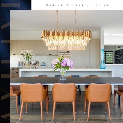 Modern Rectangular Chandelier Gold Crystal Chandeliers for Dining Room