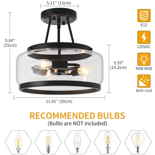 Black Glass Semi Flush Mount Ceiling Light 3