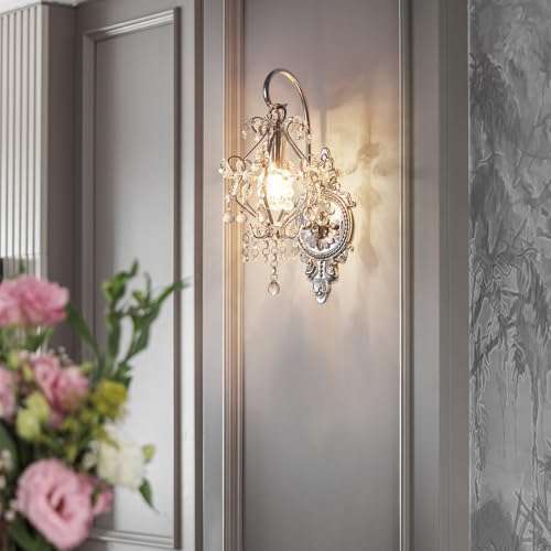 Indoor Hardwired Silver Crystal Vintage Wall Sconces Light Set of 2 (2 Count)