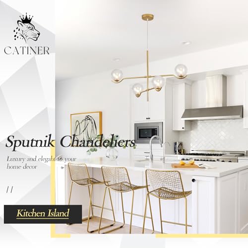 Modern 31" 4 Light Gold Sputnik Chandelier with Clear Glass Globe