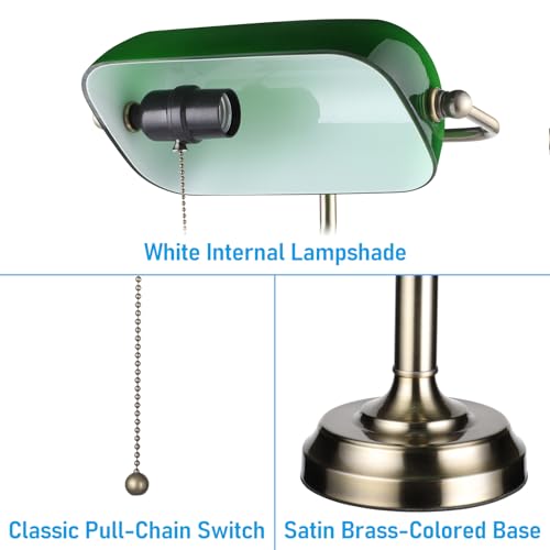 Green Glass Bankers Desk Lamp with Pull Chain