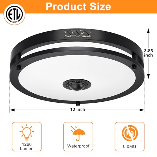 12" LED Motion Sensor Outdoor Ceiling Light Porch Lamp