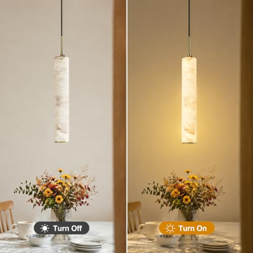 Gold Natural Alabaster Long Tube Kitchen Island Pendant Lights (2 Count)