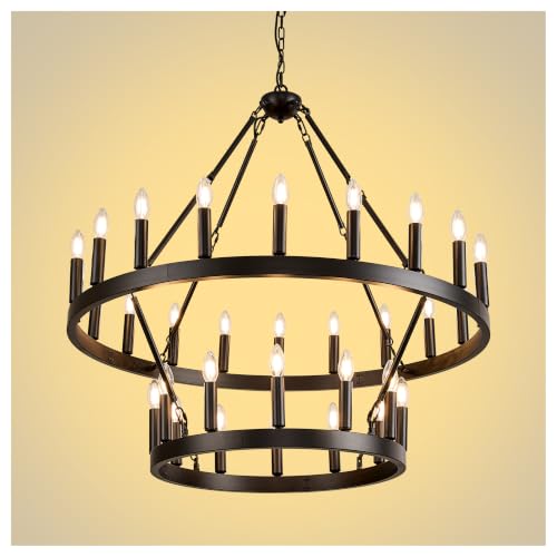 2 Tier Black Wagon Wheel Chandelier