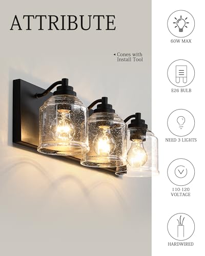 23" 3 Light Farmhouse Bathroom Vanity Light with Bubble Glass