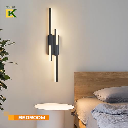 Modern LED Wall Sconce Black Remote Wall Light Fixtures for Bathroom