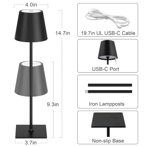 Cordless Rechargeable Table Lamp Black 5000mAh Battery Operated Lamps (2 Count)