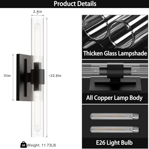 Black 22.8" Sconces Wall Lighting