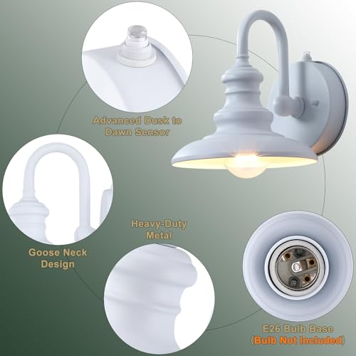 Dusk to Dawn Sensor Outdoor Gooseneck Barn Light Fixture White