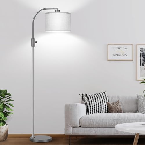 Upgraded Modern Arc Dimmable Tall Standing Floor Lamp with Gray Shade