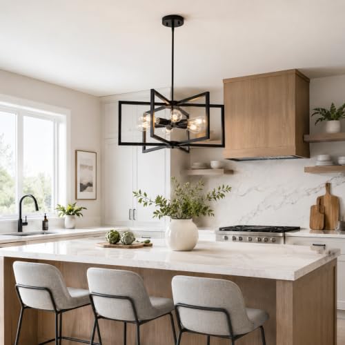 23.6” Black Chandelier for Dining Room 6 Light Kitchen Chandelier over Table Farmhouse Dining Room Light Fixtures Over Table (6 Count)