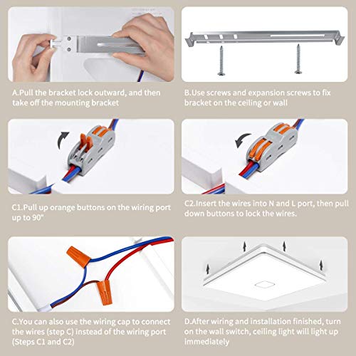 LED Ceiling Light Flush Mount 24W 12.6 inch Square LED Ceiling Lamp with 240Pcs Chips Without Flicker