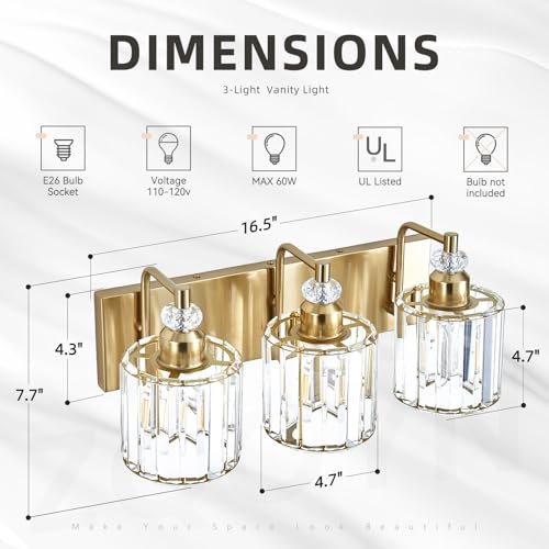 3 Light Modern Gold Bathroom Vanity Lights Brushed Brass Lighting Fixtures Over Mirror