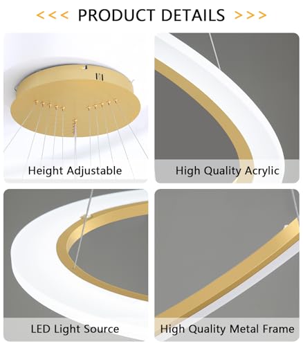 Modern LED Dimmable Chandelier 5 Ring High Ceiling Large Chandelier for Living Room Hanging Light Fixture for Foyer Staircase Gold