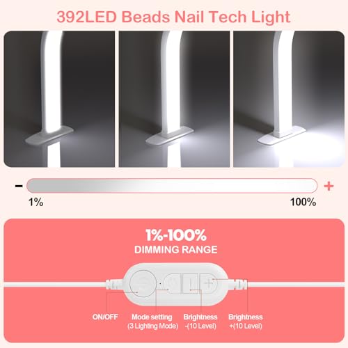 Upgrade Large Half Moon Light for Nail Desk with Phone Holder for Nail Lamp