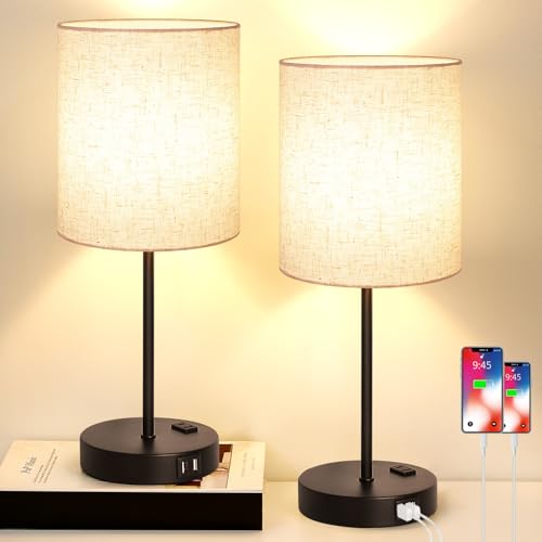 2 Pack Touch Control Table Lamps with 2 USB & AC Outlet