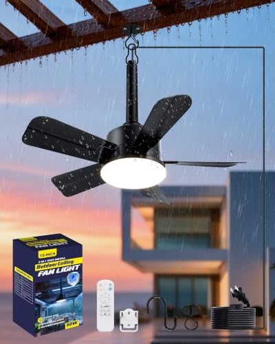 Outdoor Gazebo Ceiling Fan with Light and Remote (Black / 18 Inch)