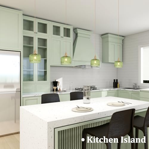 Pendant Light 2 Pack with Green Striped Glass Lmapshade (2 Count)