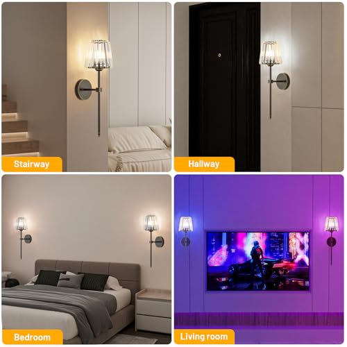 Crystal Battery Operated Wall Sconces Set of 2 (2 Count)