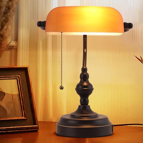 Bankers Desk Lamp with USB A and Type C Charging Port