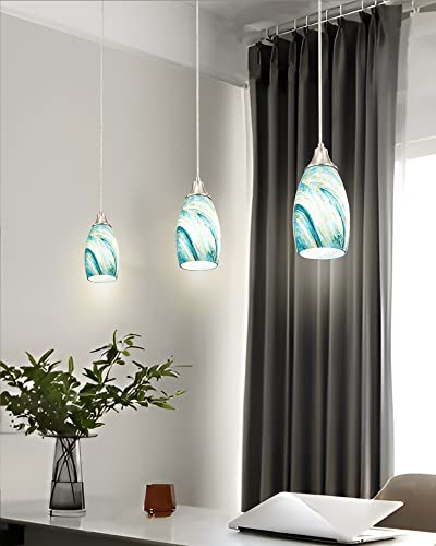 Art Glass Mini Pendant Lights for Kitchen Island Blown Art Glass Pendant Light Shade hanging ceiling lights with Brushed Nickel Finish for Kitchen Counter bar
