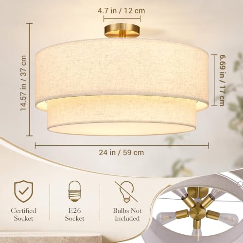 24 Inch Drum Flush Mount Ceiling Light Gold