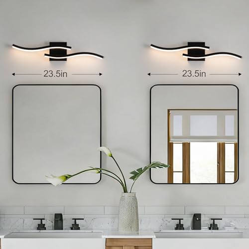 Black Curved Bathroom Vanity Light Fixture Over Mirror