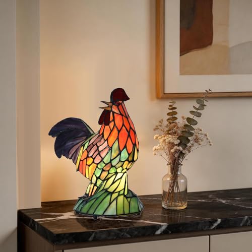 A0022 Tiffany Style Rooster Stained Glass Accent Lamp