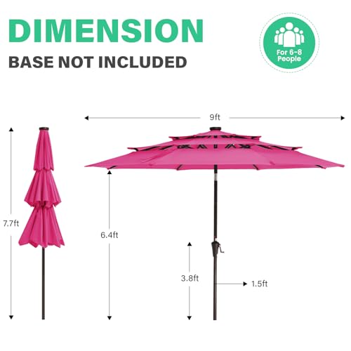 9 ft 3 Tier Outdoor LED Lighted Patio Umbrella w