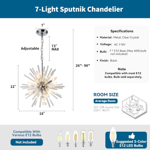 18" Chrome Sputnik Crystal Chandelier for Dining Room Bedroom Bath