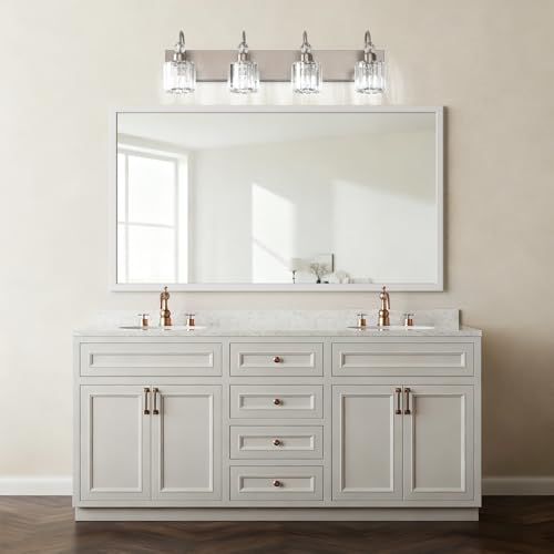 4 Light Crystal Vanity Light for Bathroom Brushed Nickel Modern Bathroom Light Fixtures