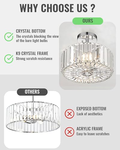 11.88-Inch 2-Light Chrome Semi-Flush Mount Crystal Chandelier